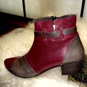 Wine and Grey Fidji Leather Ankle Boots